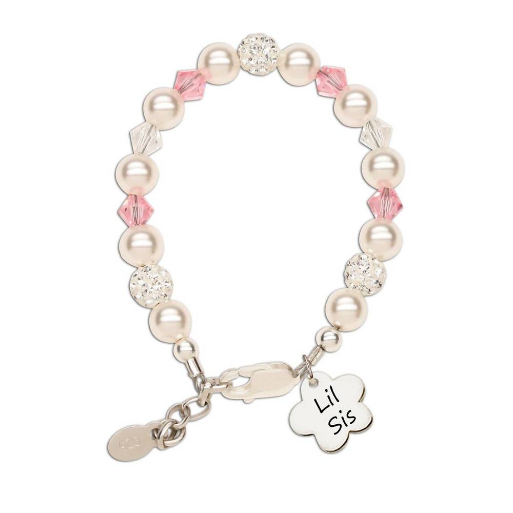 NEW CHERISHED MOMENTS sterling silver lil sis bracelet with flower charm in whit
